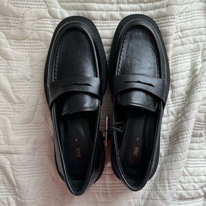 Zara Black Leather Platform Loafers